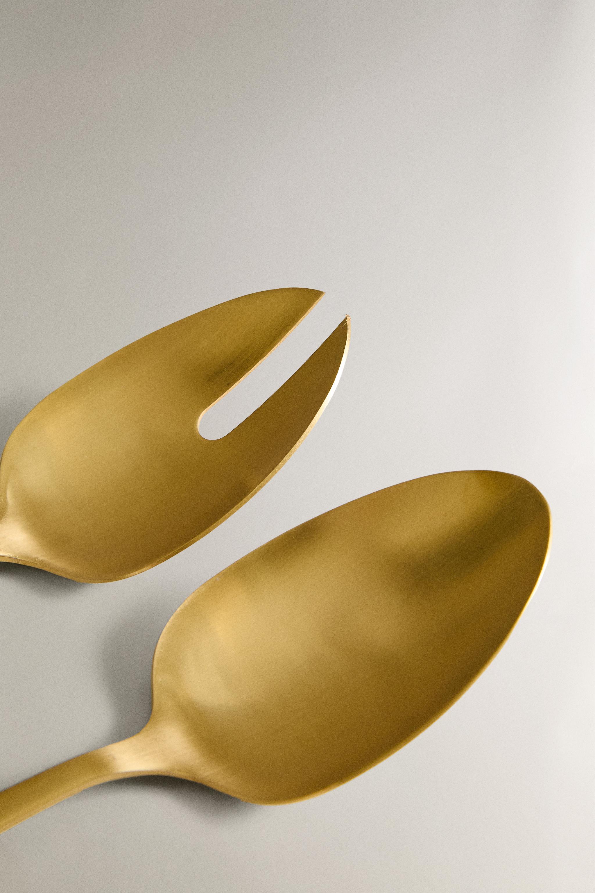 LOT DE 2 DE COUVERTS À SALADE EN ACIER DORÉ